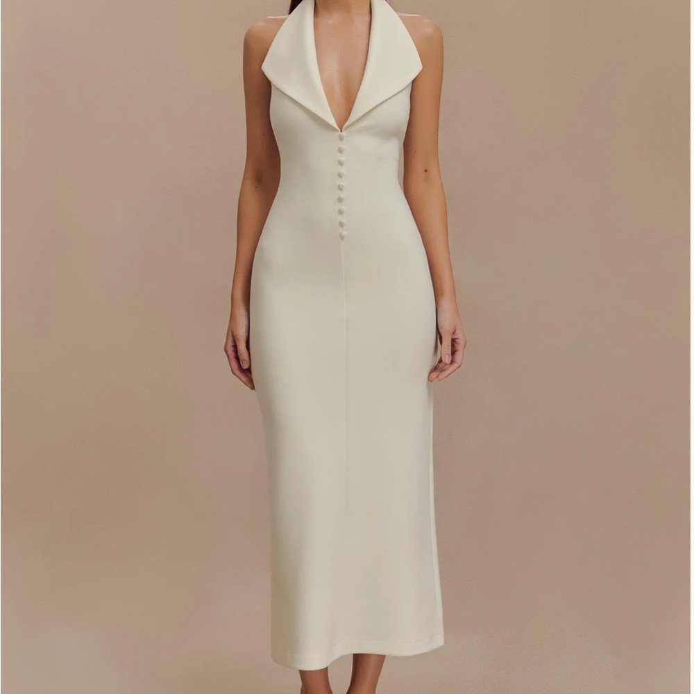 Elegant Cream Halter Dress